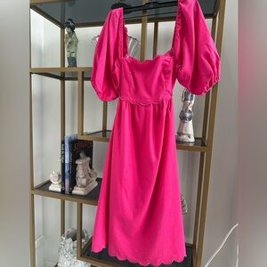 O.P.T Hot Pink Puff Sleeve Dress